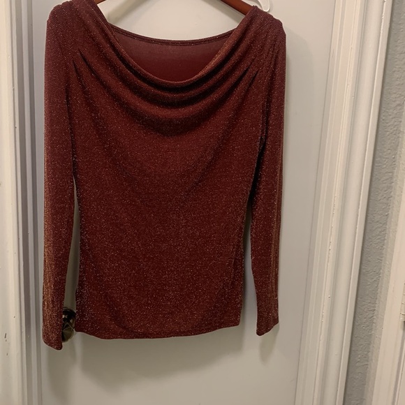 New MICHAEL Michael Kors Metallic Merlot Chain Cowl Back Blouse - Picture 6 of 9